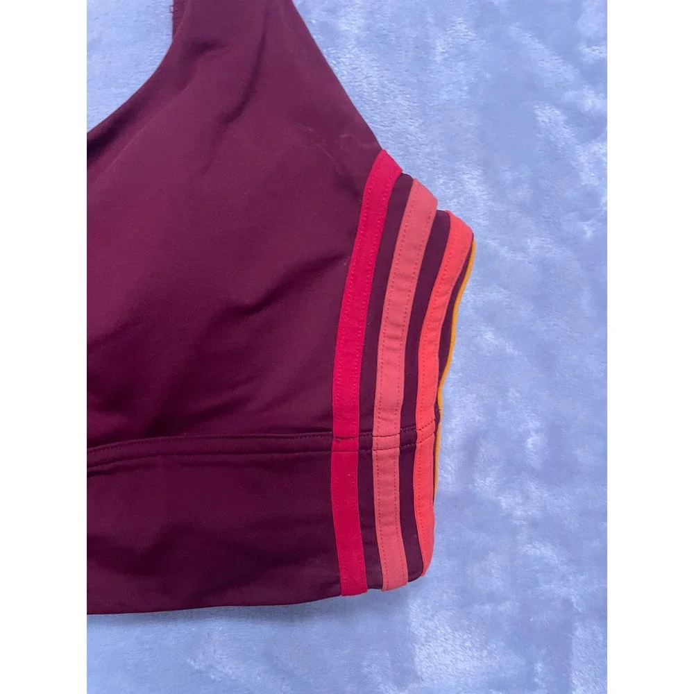 Lululemon Burgundy Sports Bra Multi Color Side Stripe Scoop Neck V-Back Size 6-8